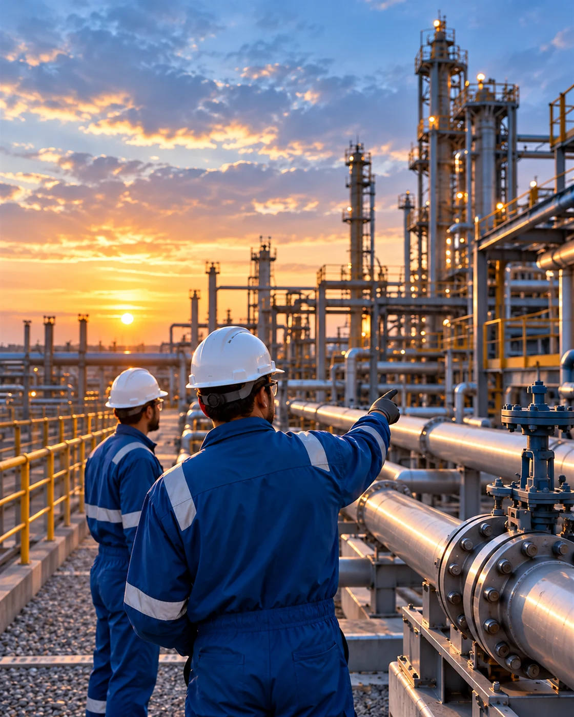 Technical team reviewing work at an oilfield facility